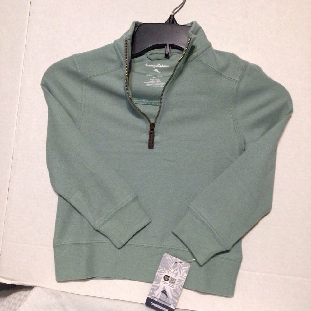 Tommy Bahama Girls Youth Green 1/4 Zip Pullover Long Sleeve Shirt XS 4 NWT